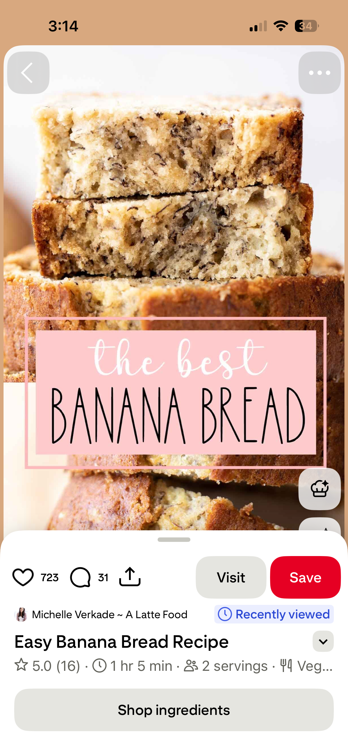 Pinterest recipe pin with a Shop ingredients button